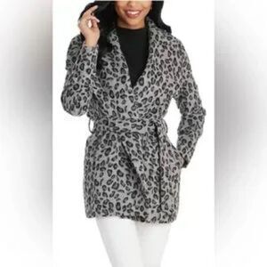 Mud Pie Leopard Fur Print Thigh Length Coat - Size M